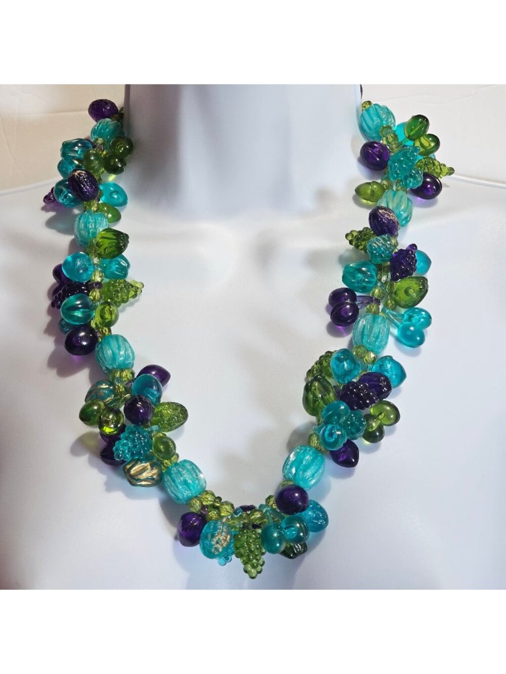(308) Teal Blue Purple Green Lucite Plastic Vintage West Germany Beaded Fruit